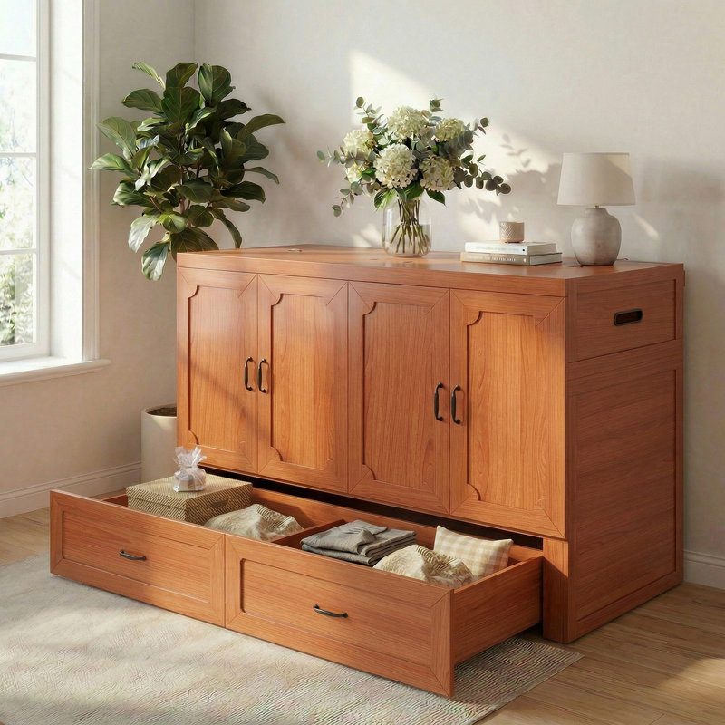 Grand lit escamotable de 63 po avec tiroirs de rangement, station de charge intégrée et matelas inclus