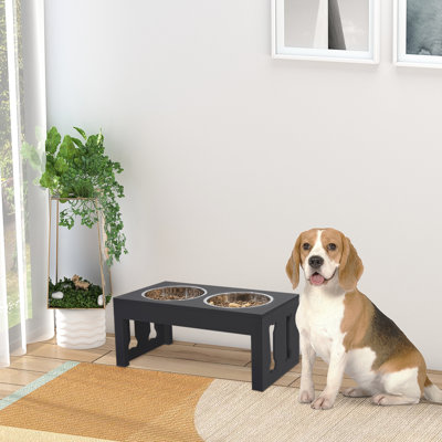 23" Elevated Pet Feeding Bowl - Black. Supports Digestion. 2 Stainless Steel Bowls. Crafted. Decorative Appeal. Non-slip Base. Water Dog Equipment Improves Digestion Condition. . Graceful