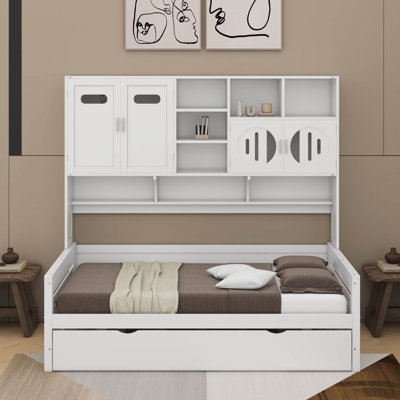 Wooden Daybed With Trundle And Shelf