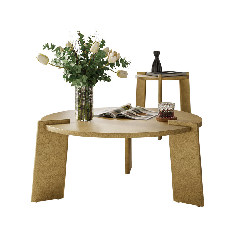 Isabel Gaitano 2-Piece Round Coffee Table Set with Brass Finish Tripod Base, Gold