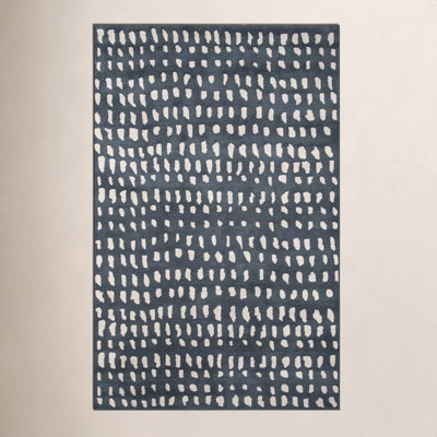 Tapis bleu foncé / ivoire en laine abstrait touffeté à la main Glory