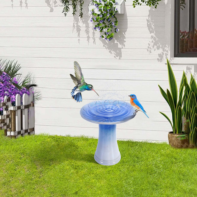 Bain d'oiseaux en céramique pour patio, jardin, Bleu/gris