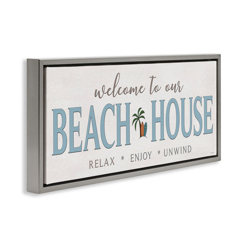 Cadre de bienvenue Welcome Beach House, design par Seven Trees Design, Cadre flottant gris lustré, H 14 po x l 31 po