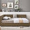 Structure de lit double de style Mid-Century, revêtement en velours avec accoudoirs et, pour le salon de la chambre à coucher, revêtement en brun robuste et tendance