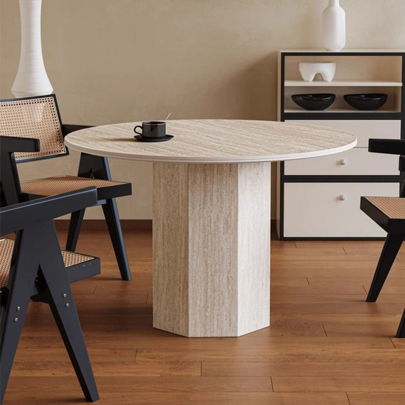 Table de salle à manger beige et blanche, H 29,53 po x L 47,24 po x l 47,24 po
