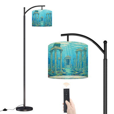 Arc Floor Lamp with Adjustable Lampshade Underwater ruins Standing Lamp 3 Color Temperatures Dimmable Tall Pole Lamp with Foot Switch for Bedroom