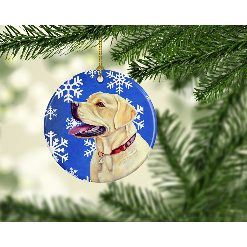 Ornement figurine suspendue en céramique labrador flocon de neige