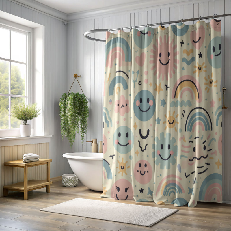 Rideau de douche standard 1 pièce Groovy Grins, H 74 po x l 71 po