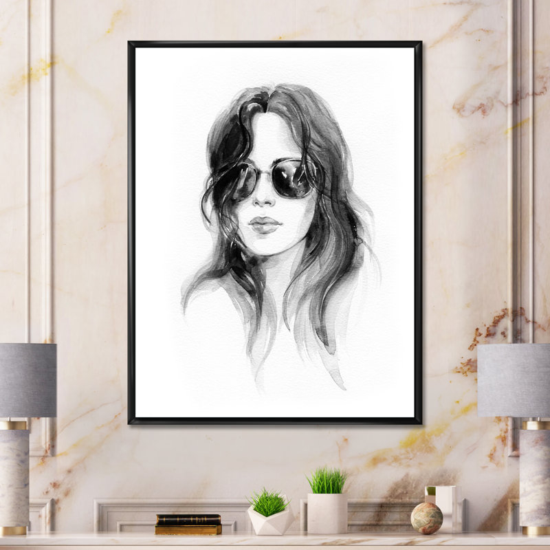 Portrait d'un mannequin élégant - impression sur toile glamour, H 44 po x l 34 po x P 1,5 po, Toile avec cadre flottant noir