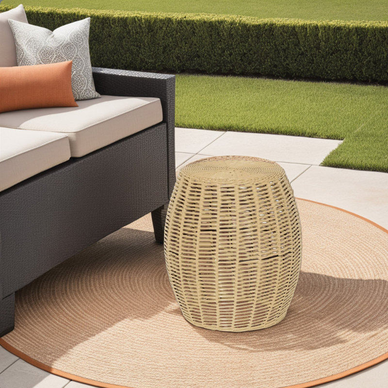 Joao 16" W Round Outdoor Side Table with Steel Inner Frame , Yellow