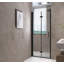 Porte de douche pliante, verre trempé de 1/4 po (6 mm), cadre en aluminium noir mat, film antidéflagrant