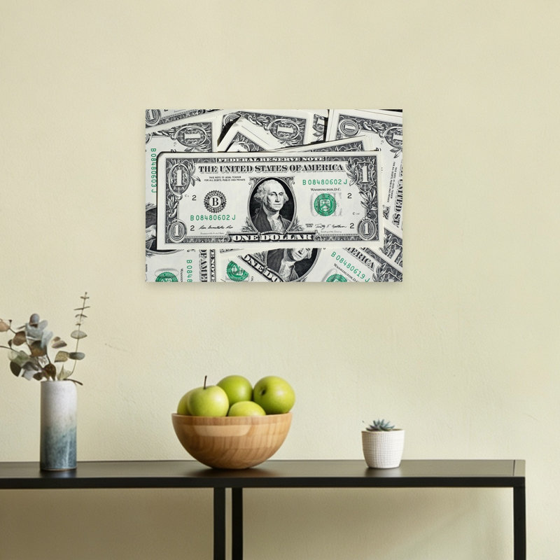 American One Dollar Bill Contemporary Wall Art Print 1 Piece Wrapped Canvas Wall Art, 30.48cm H x 45.72cm W