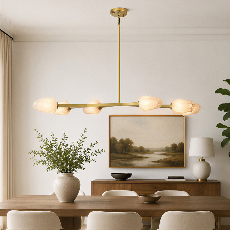 Lustre moderne 42 po / 71 po avec branches en verre, L 42,7 po