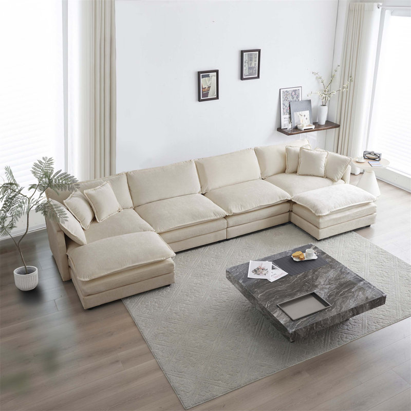 Canapé confortable en forme de U avec méridienne réversible et conception modulaire, double repose-pieds pour une détente et une polyvalence accrues