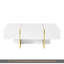 Table basse 47,2 po x 31,4 po minimaliste ultrabrillante avec 2 tiroirs, canapé rectangulaire multi-rangements avec pieds en grain de bois doré, table centrale moderne pour le salon, blanc-8622215