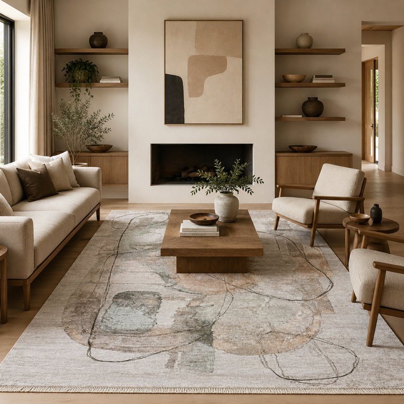High-Quality Hand-Knotted Grey And Natural Area Rug, Rectangle 8' x 10'