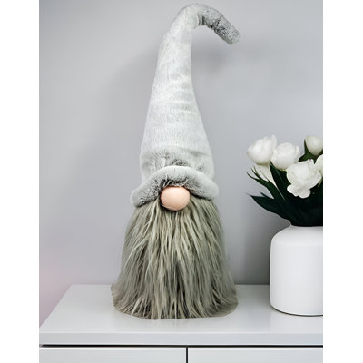 30" Groovy Grey with Pointy Hat Fabric Sitting Gnome Sculpture