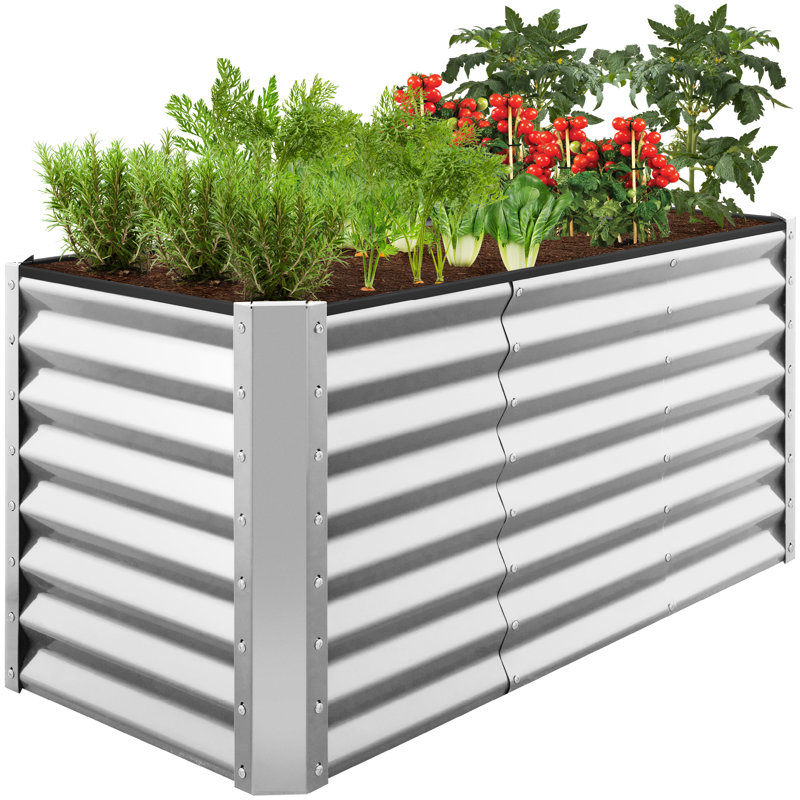  4X2x2ft Outdoor Metal Raised Garden Bed For Vegetables Flowers Herbs - Galvanized, Silver, 24" H x 48" W x 24" D