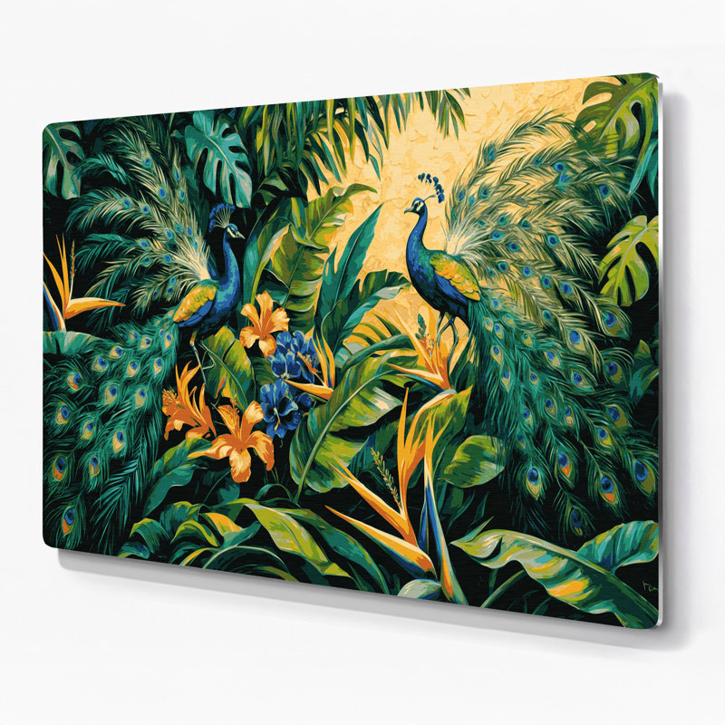 «Hawaiian Paradise Birds», art mural en métal bleu, H 16 po x l 20 po