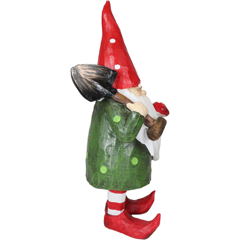 Statue champignon gnome plantation de crapaud avec pelle