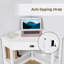 Bureau d'angle, bureau d'ordinateur triangulaire avec tiroir et tablettes de rangement pour petits espaces, poste de travail de bureau à domicile pour le salon ou la chambre à coucher, blanc