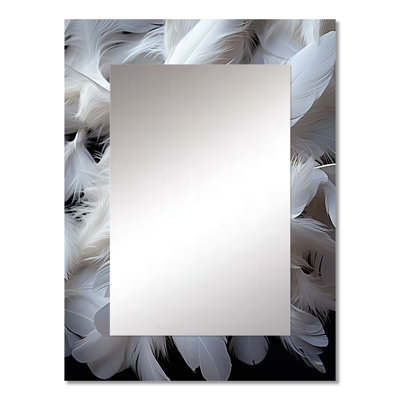 Light As A Feather I - Feathers Large Wall Mirror, White Unique Mirror, Printed Metal Art