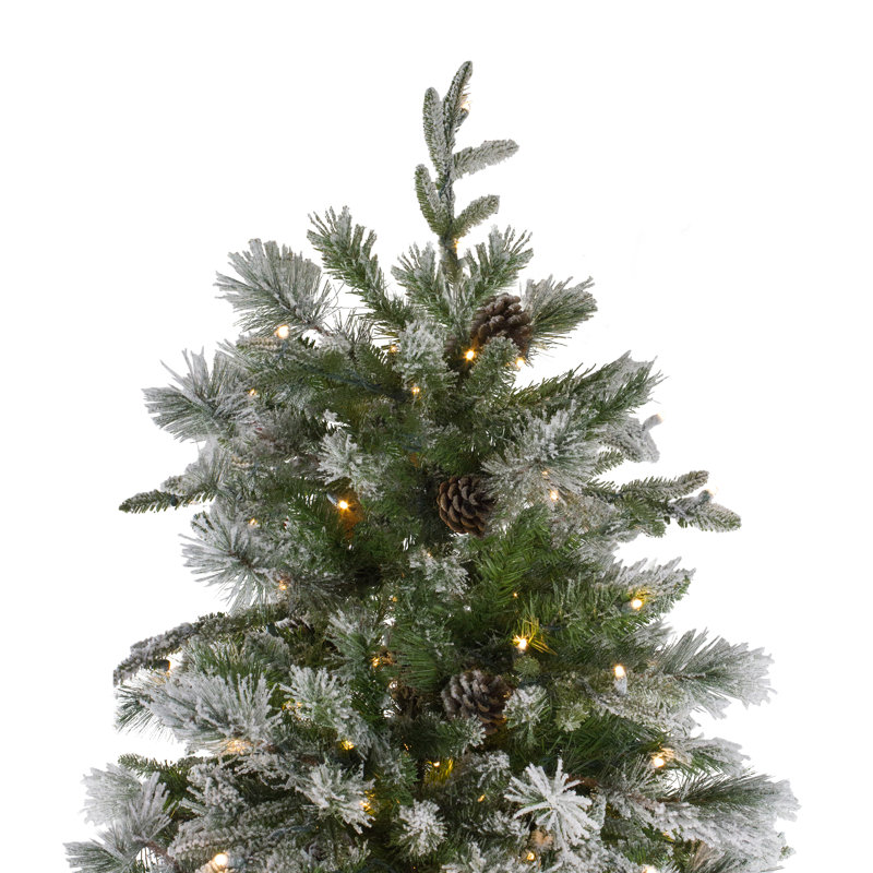 6.5' Pre-Lit Led Flocked Mixed Colorado Pine Artificial Christmas Tree - Clear Lights, 9' H, Pre-Lit