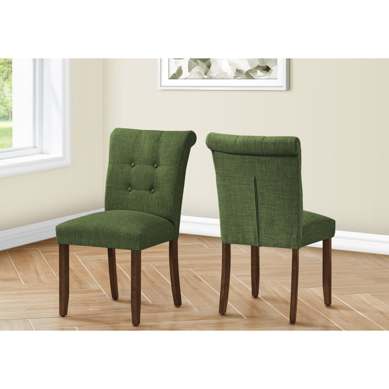 Chaise de salle à manger, hauteur 38 po, ensemble de 2, rembourrée, salle à manger, côté, cuisine, tissu bleu, pieds en bois de noyer, moderne