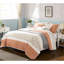 Courtepointe 6 pièces en corail réversible, coton, avec coussins décoratifs, literie double et lin-120264920-120264922