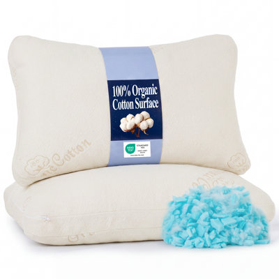 Organic Cotton Surface Gusseted Bed Pillow Adjustable Shredded Memory Foam Fill, Customizable Loft Medium Firm, Removable Washable Cover