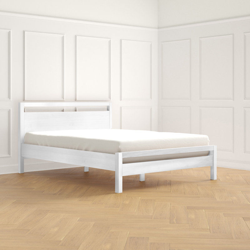 Ensemble de chambre configurable avec lit plateforme en bois massif Montauk, Blanc brossé