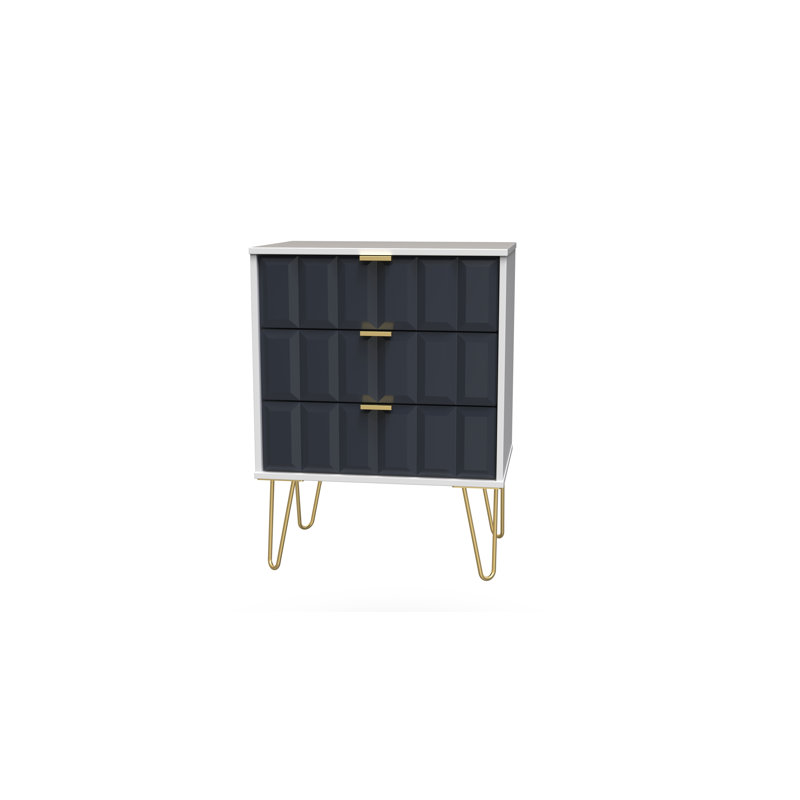 Fully Assembled Alazne 3 - Drawer Chest of Drawers, Indigo Matt/White