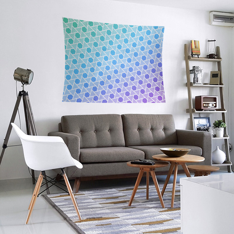 Tapisserie murale hexagonales et triangles, H 88 po x l 104 po, Dégradé paon