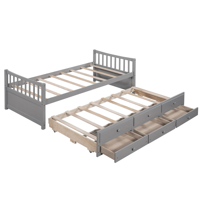 Daybed with Trundle, Drawers & Wooden Frame, Gray, Twin
