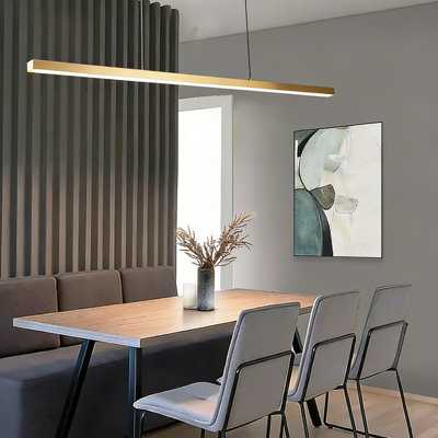 Luxury Minimalist Linear Pendant Light, Dimmable LED Fixture for Dining Table & Bar Counter