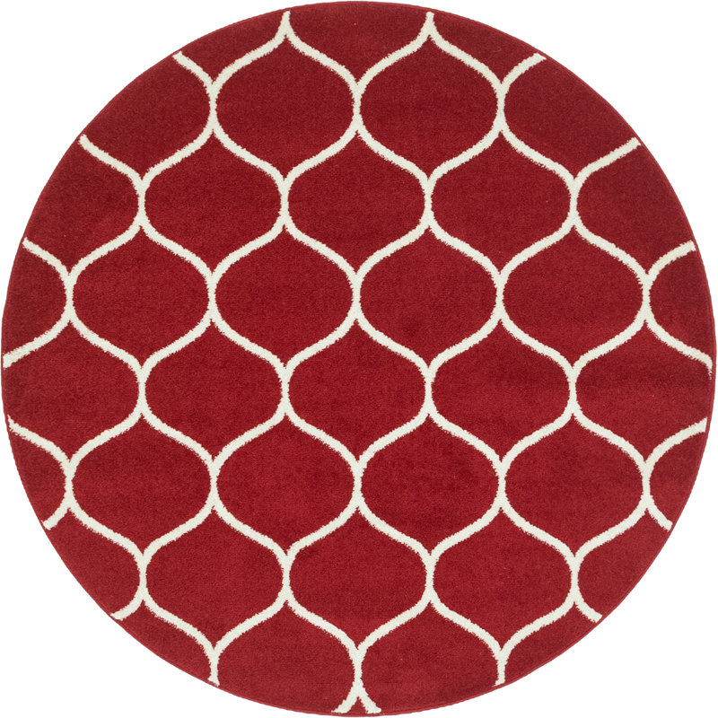 Tapis géométrique Llanet, Red, Rond 5 pi 1 po