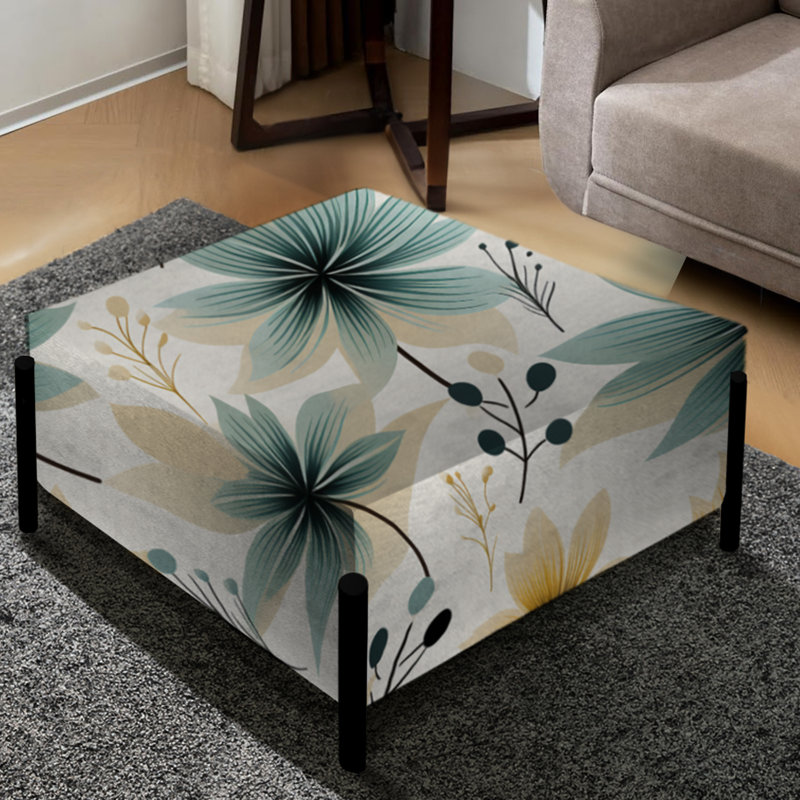 Motif floral élégant sarcelle et beige - Grand repose-pieds carré floral