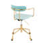 Chaise de bureau contemporaine en métal doré et velours bleu clair