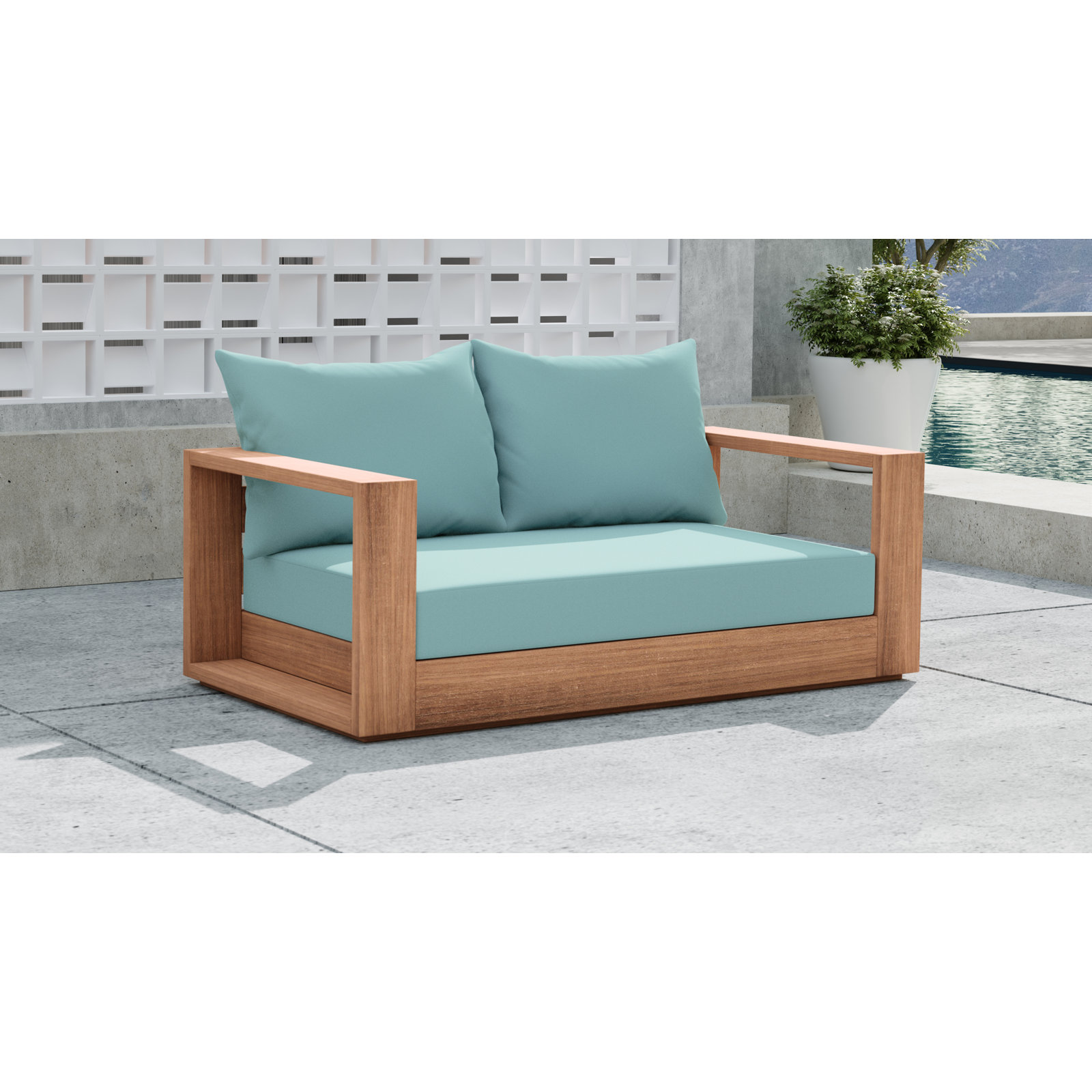 Tulum 63'' Wide Teak Loveseat with Cushions, Sea Blue