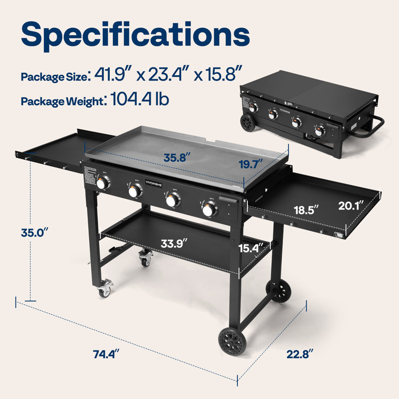 Portable 4-Burner 60,000 BTU Flat Top Propane Gas Grill