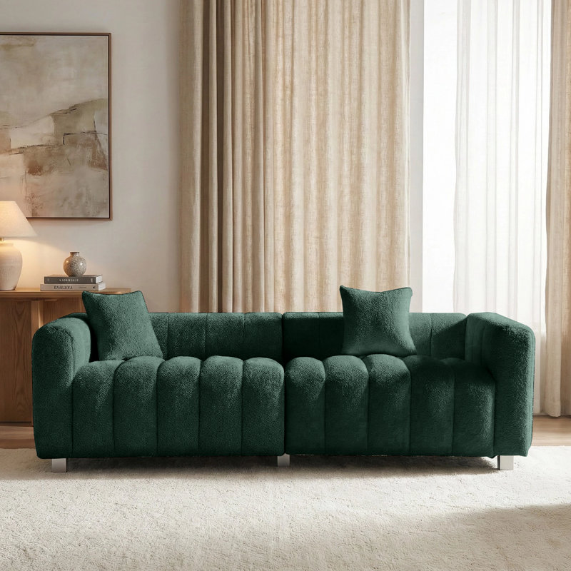 87.4-inch cloud sofa, the medieval cloud sofa in the living room, a large-sized fabric three-seater, Green