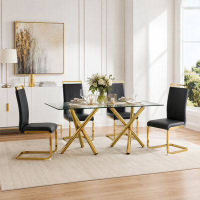 Ensemble de salle à manger moderne en verre trempé Glam avec chaises en similicuir