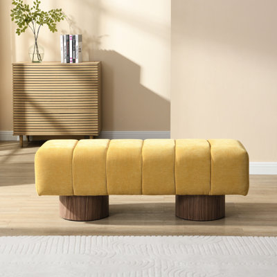 Banc en chenille jaune d'une capacité de 300 lb, sans assemblage, polyvalent pour le salon et le vestibule, 50 po de long, 17 po de hauteur, rembourré pour la chambre du vestibule, 11 po de mousse, longueur, hauteur, poids