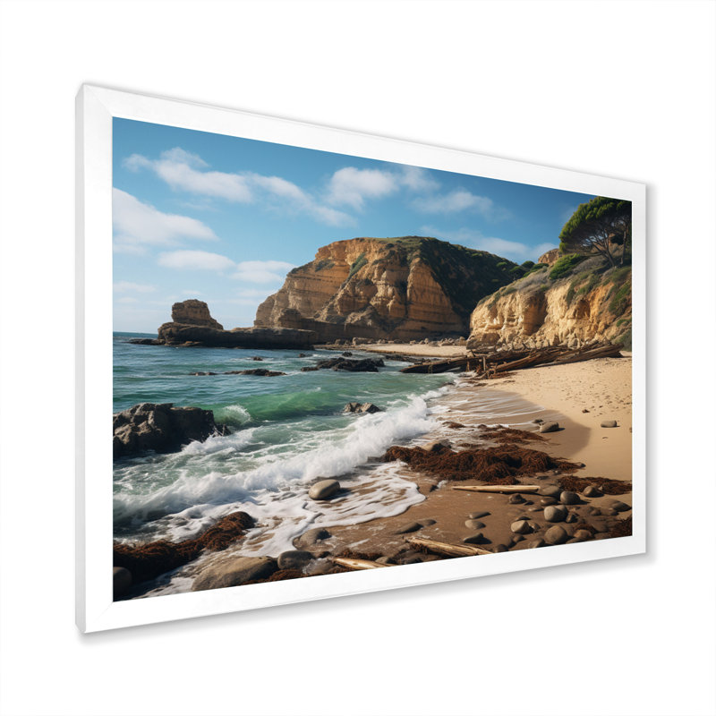 Bett Rocky Beach Majestic Cliff III sur toile, Cadre simple blanc, H 34 po x l 44 po x P 1,5 po