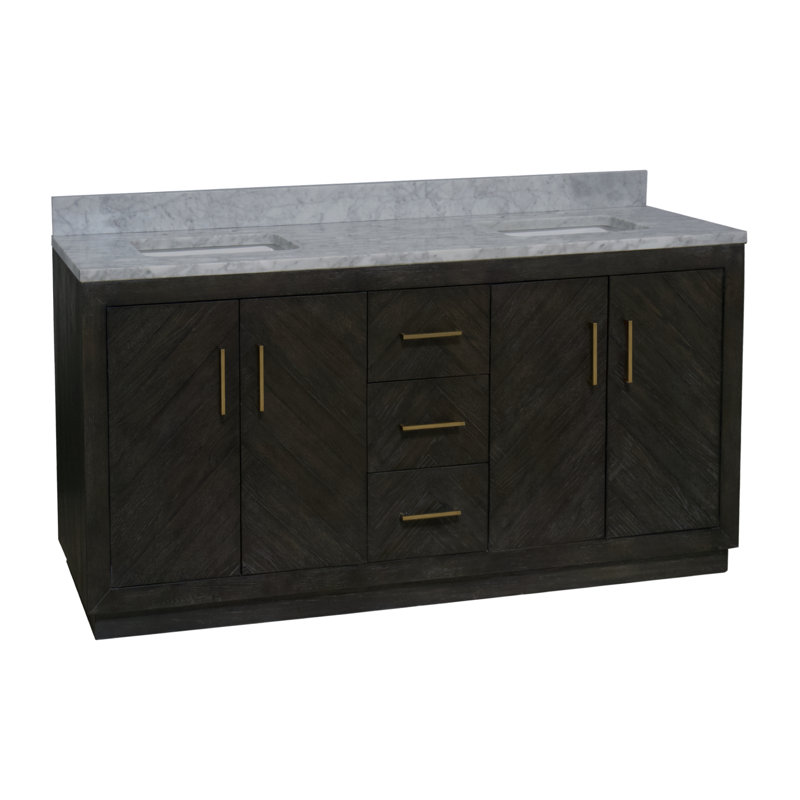 Sadelle 72'' Double Bathroom Vanity with Carrara Marble Top, Dark Oak