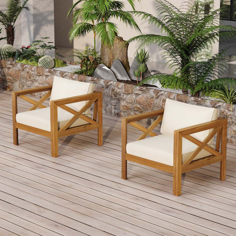 Fauteuil club d'extérieur en bois d'acacia, Beige