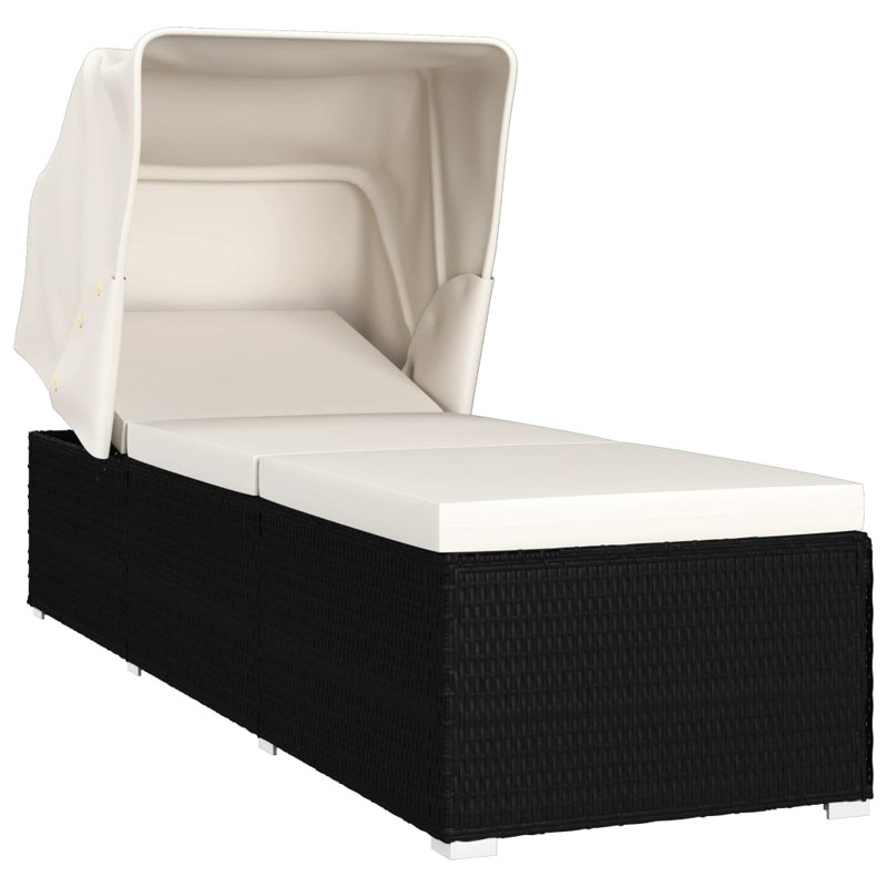 Chaise longue d'extérieur pliable standard en rotin PE crème et soleil, Coussin crème / cadre noir