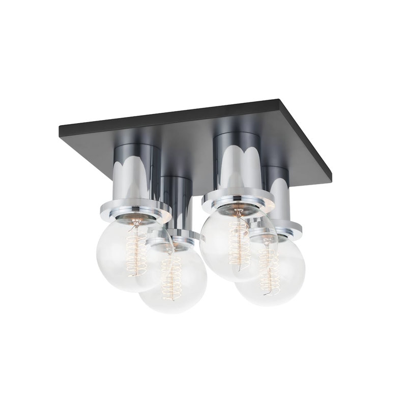 Plafonnier encastré 4 lumières 9,25 po Brandi, Chrome poli / noir doux