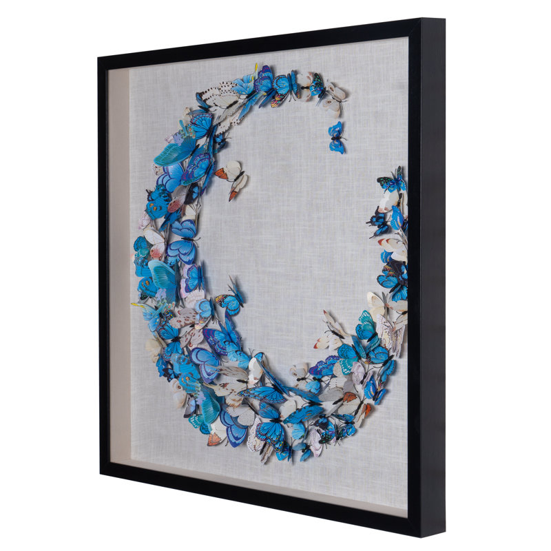 Décoration murale boîte à ombre papillon bleue