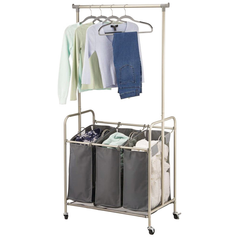 Laundry Sorter with Handles, Rustic Brown/Black